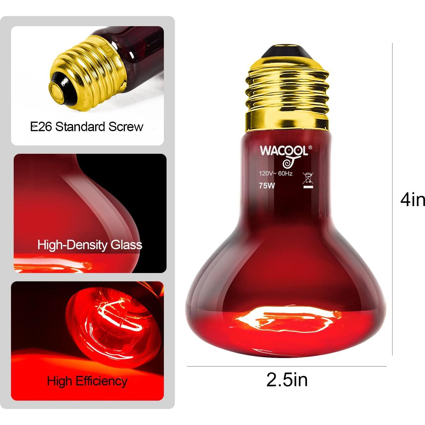 Bombillas de Calor Infrarrojas WACOOL 75W para Reptiles - 2 Paquete