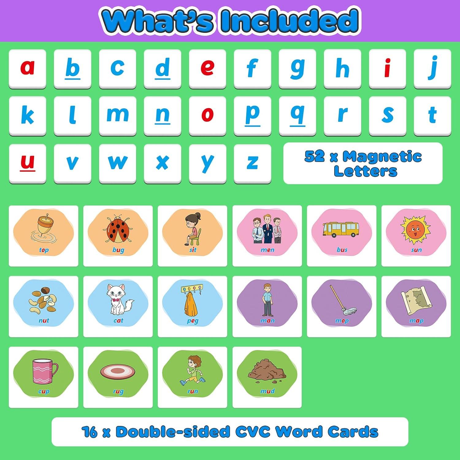 Juego de Palabras CVC Zazopup con Letras Magnéticas y Tarjetas