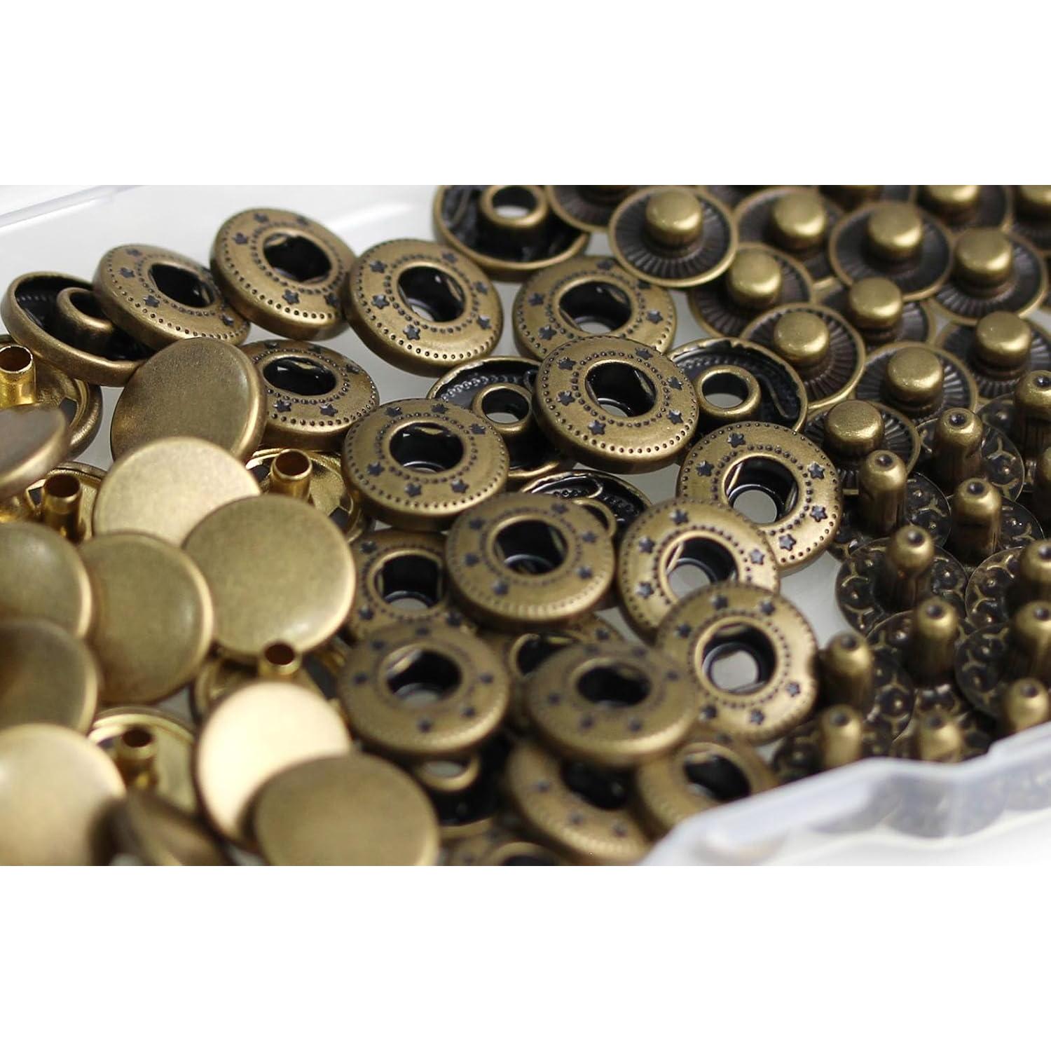 Kit de Botones a Presión de Cuero 24 Juegos BetterJonny 12.5mm Bronce Antiguo