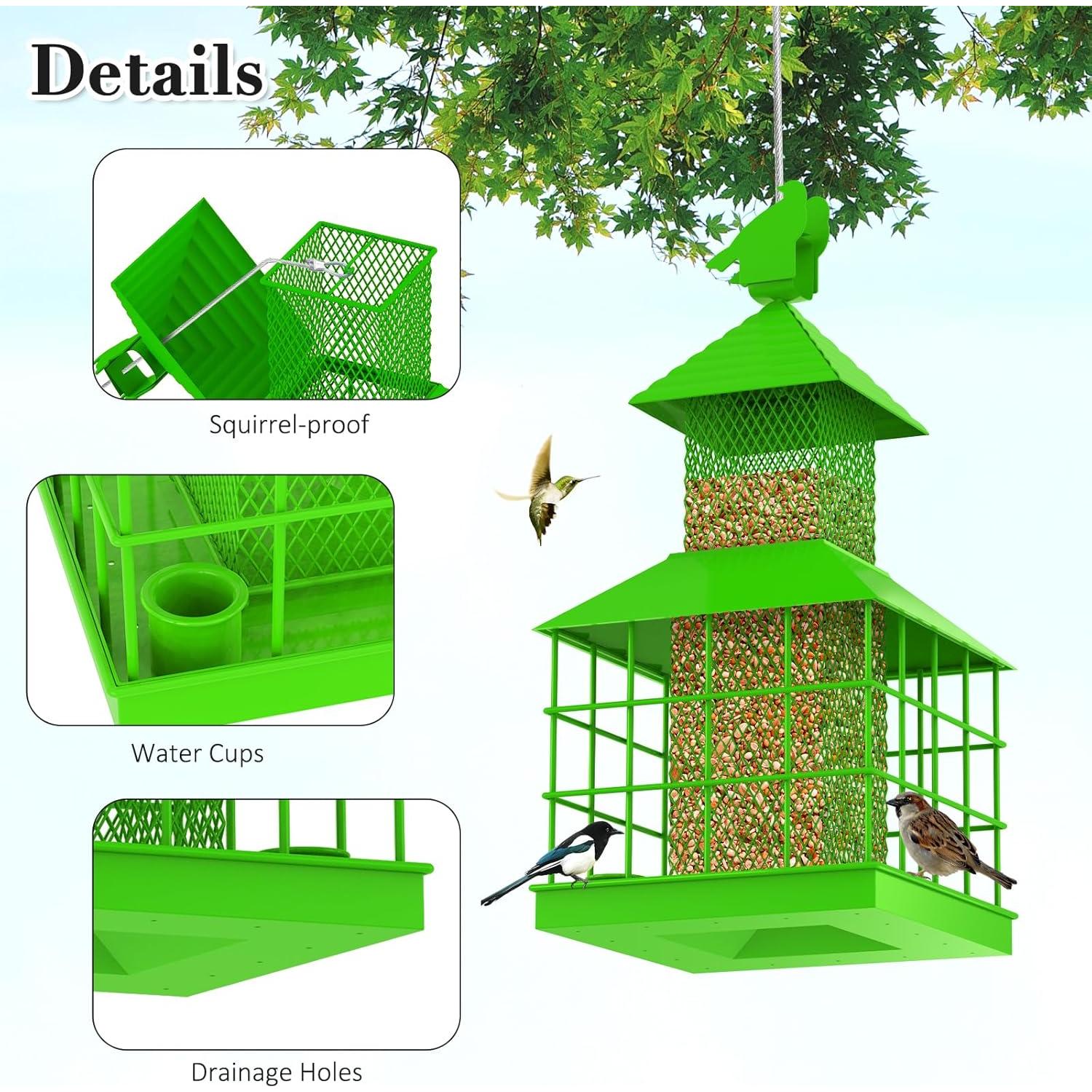 Comedero para Aves ULENDIS Metal A Prueba de Ardillas Verde