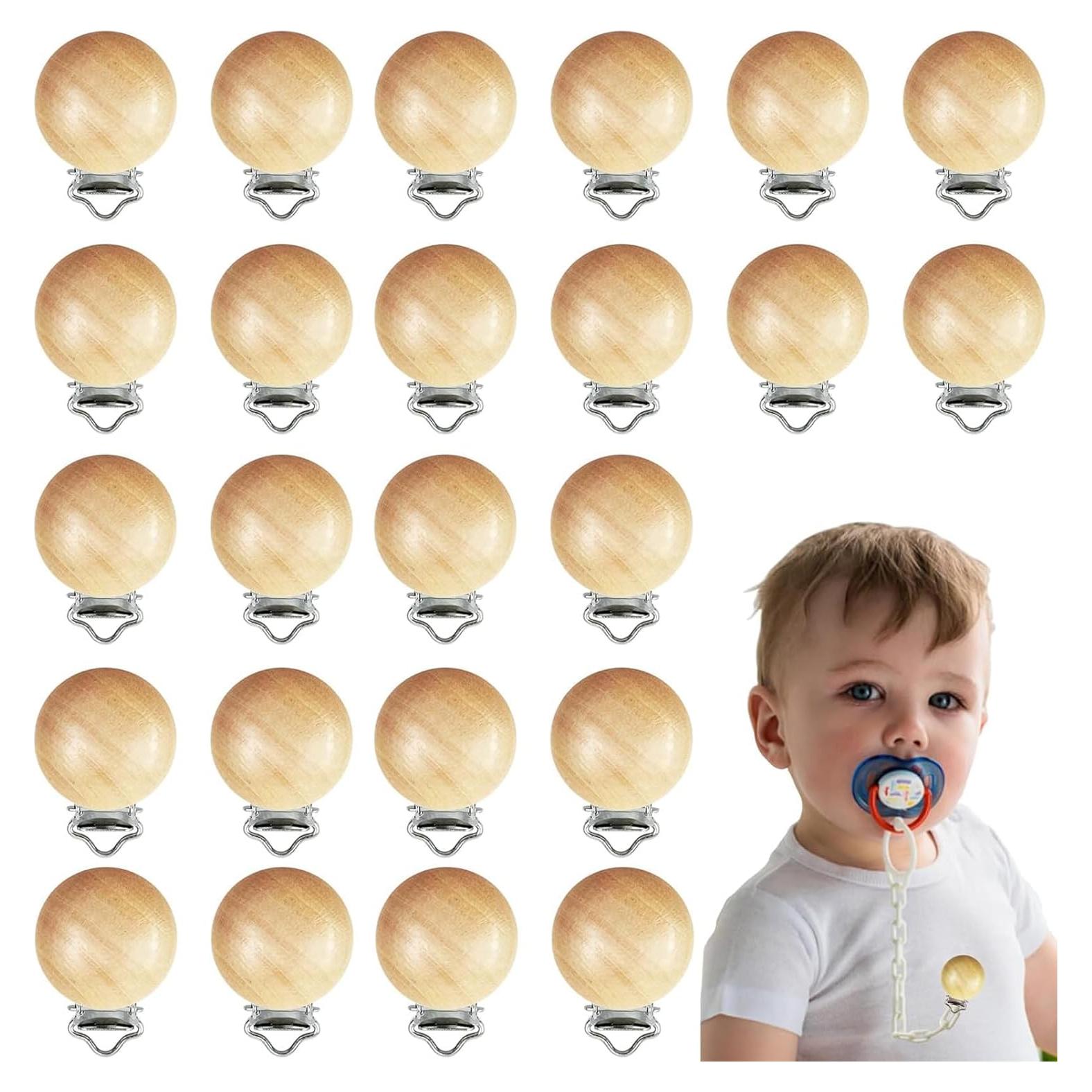 24 Clips de Chupete de Madera Natural para Bebé - DIY