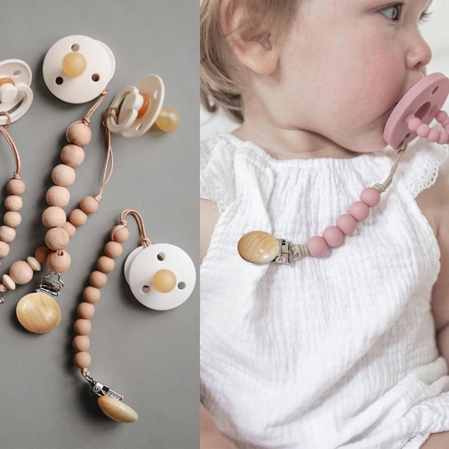 24 Clips de Chupete de Madera Natural para Bebé - DIY