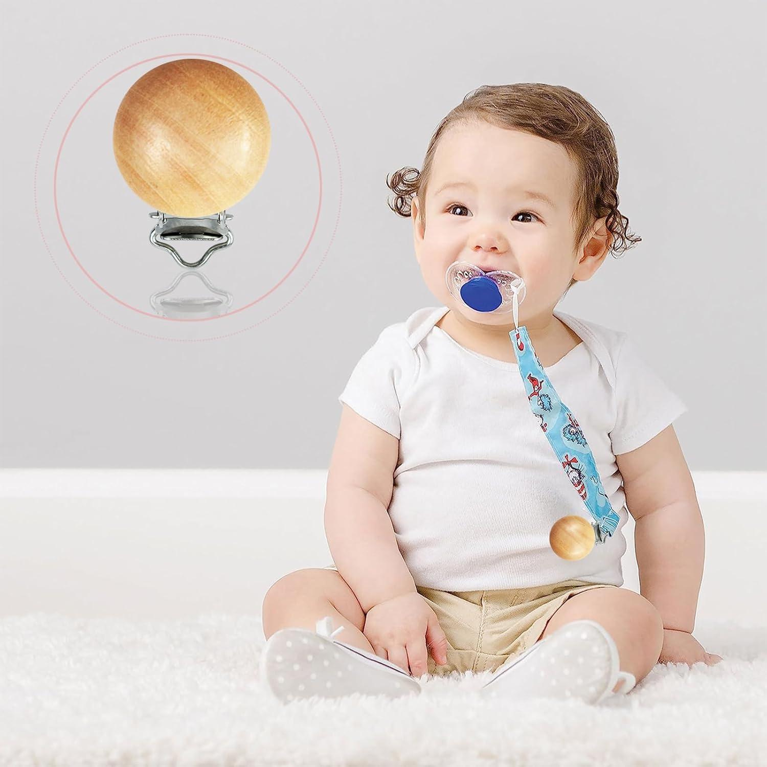 24 Clips de Chupete de Madera Natural para Bebé - DIY