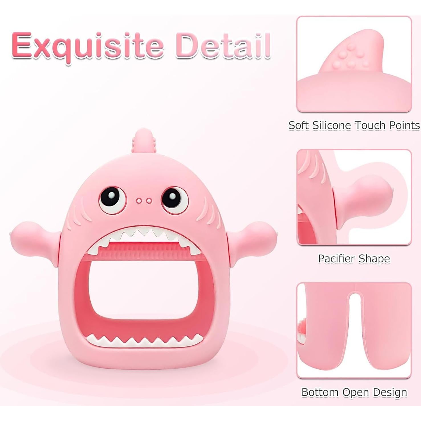 Mordedor de Silicona para Bebés Tiburón Bonito Rosa