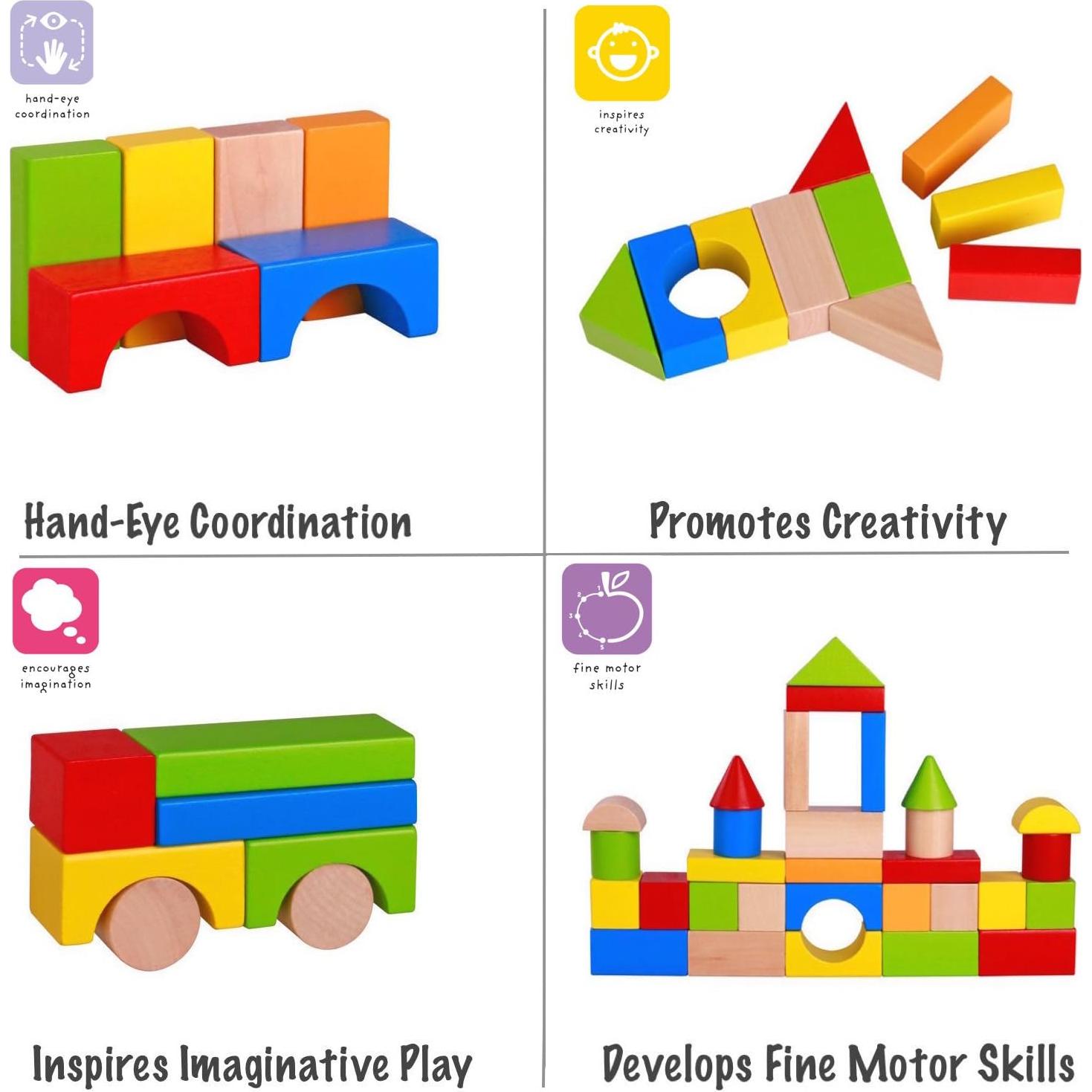 Bloques de Construcción Pidoko Kids 100 Piezas Madera Montessori