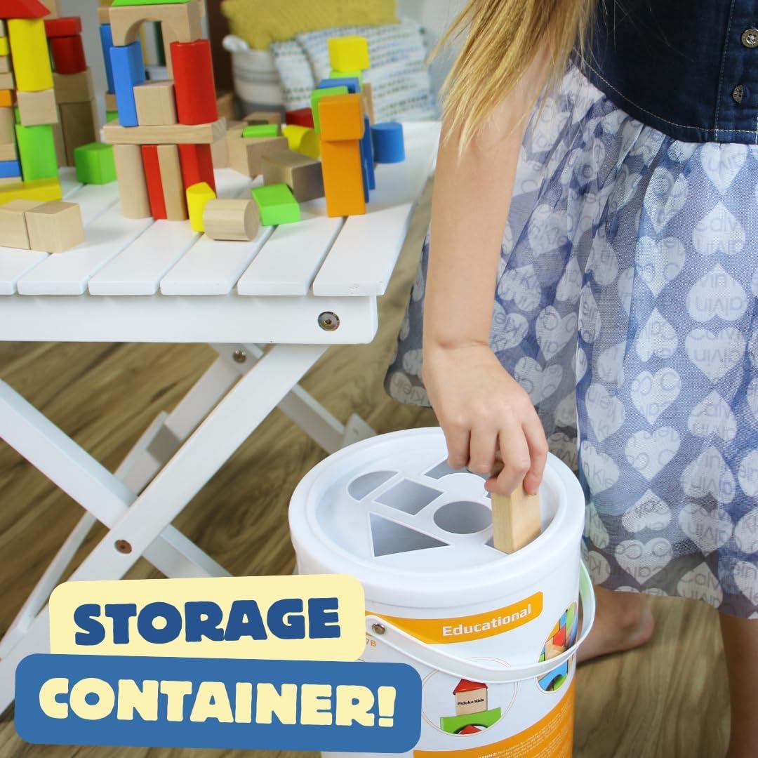 Bloques de Construcción Pidoko Kids 100 Piezas Madera Montessori