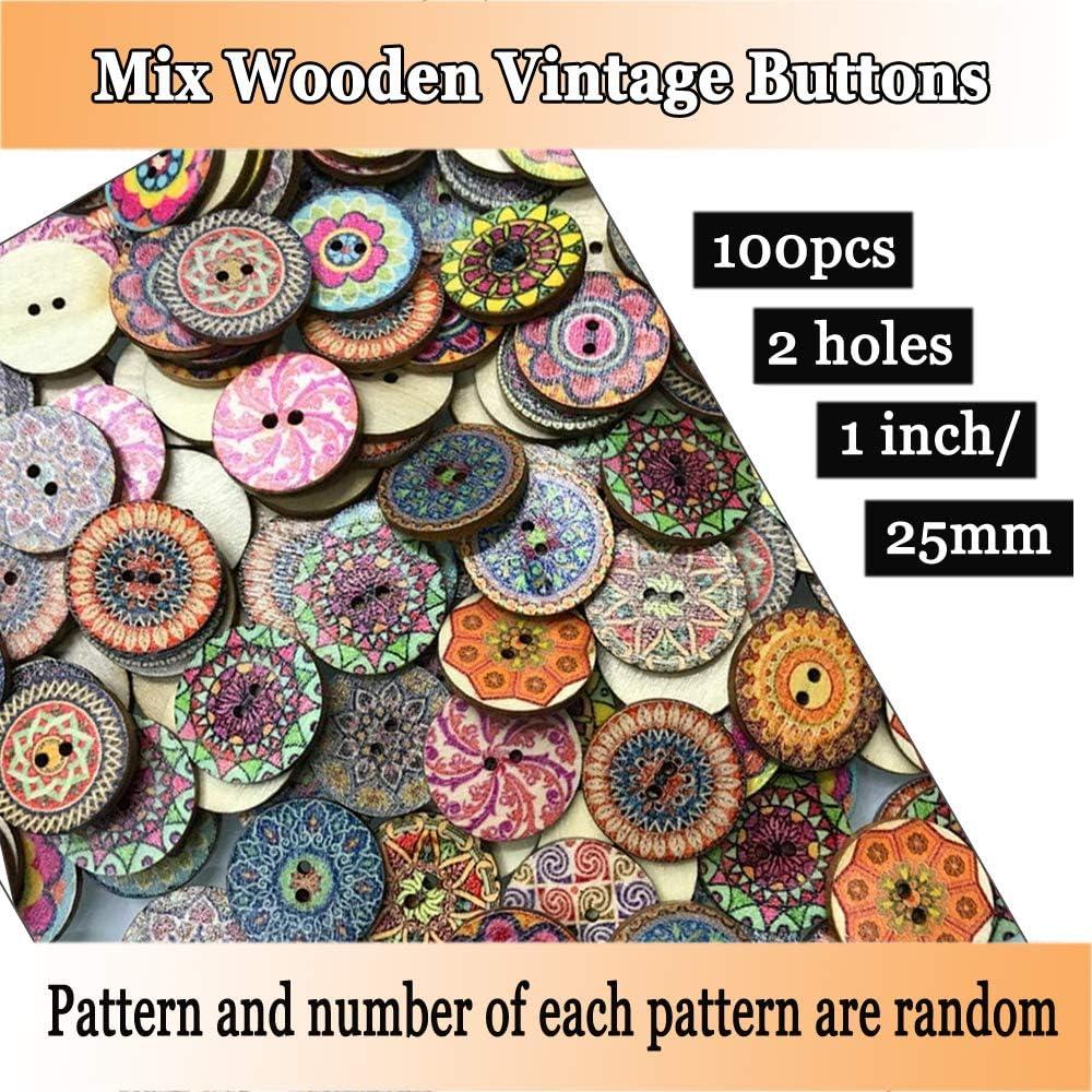 Botones de Madera Vintage ANCHRISLY 100pcs 25mm Redondos