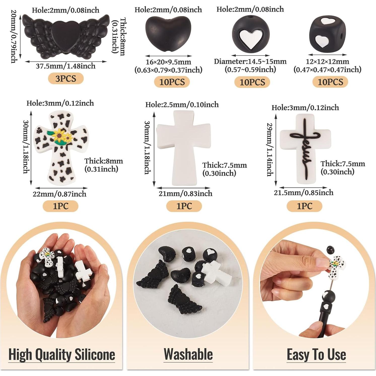 36 Perlas de Silicona Ecológicas para Joyería - Cruz y Corazón