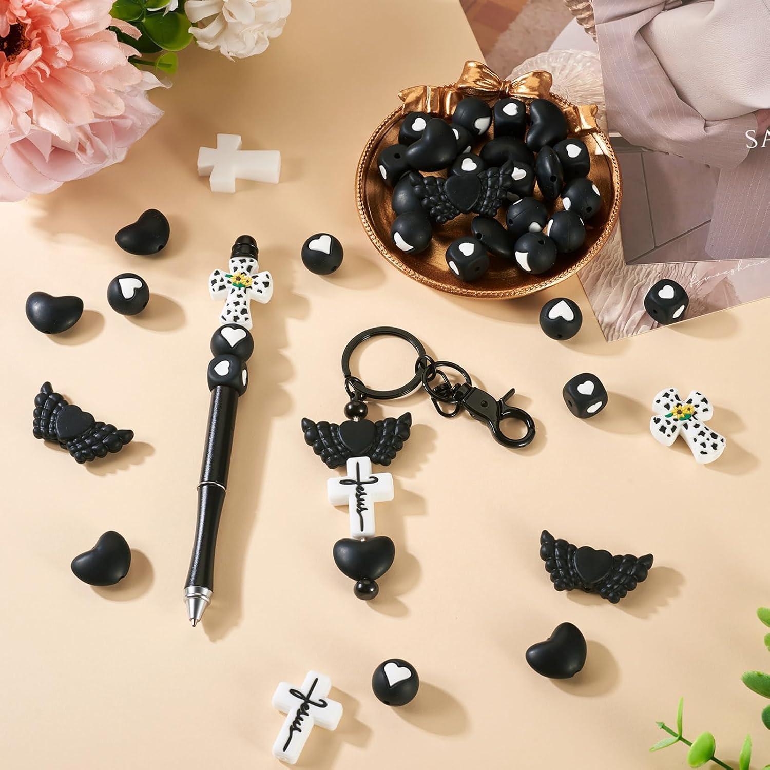 36 Perlas de Silicona Ecológicas para Joyería - Cruz y Corazón