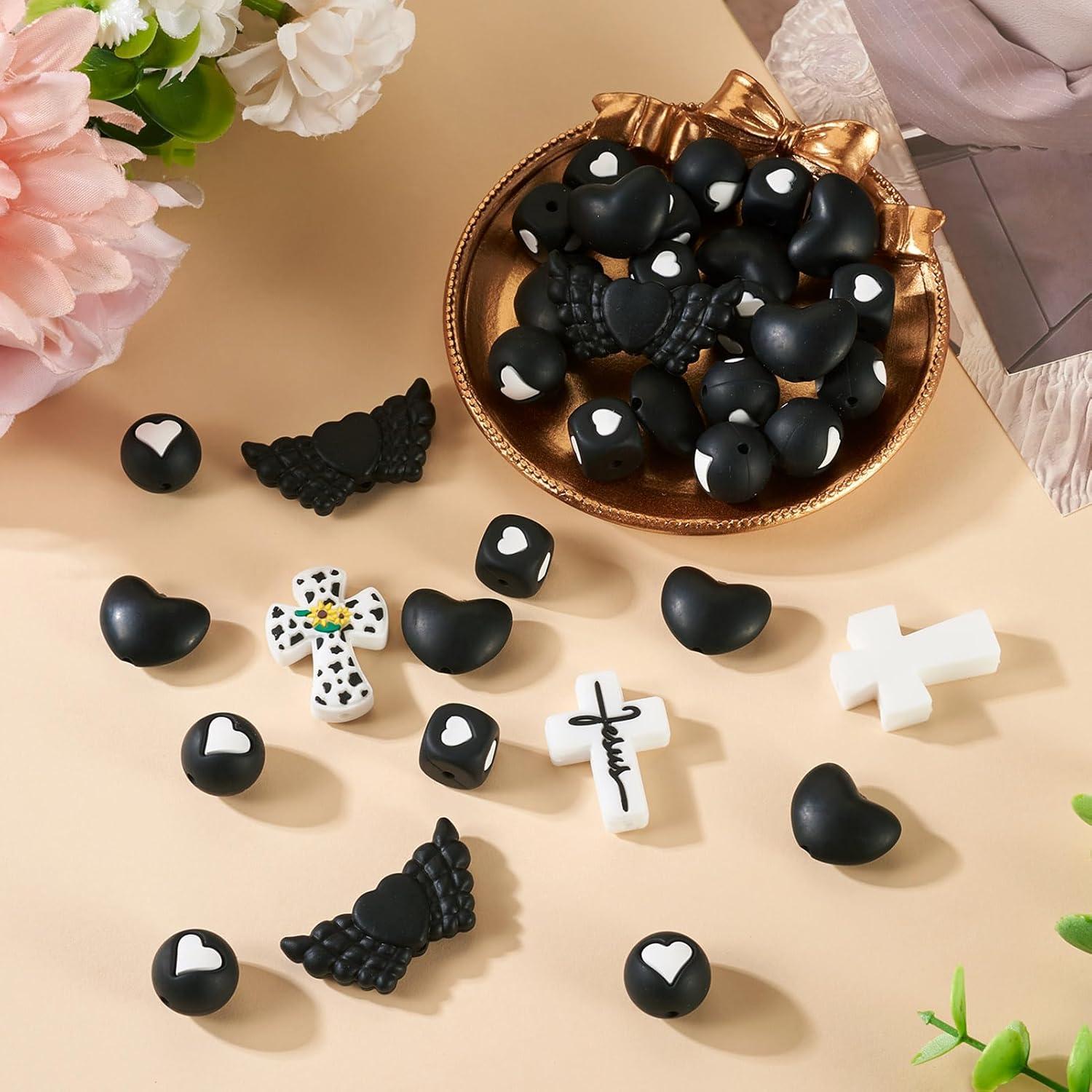 36 Perlas de Silicona Ecológicas para Joyería - Cruz y Corazón