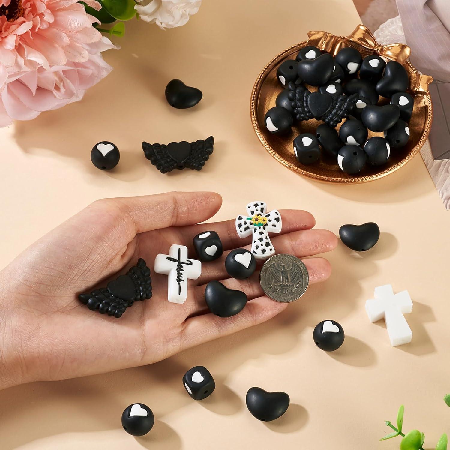 36 Perlas de Silicona Ecológicas para Joyería - Cruz y Corazón