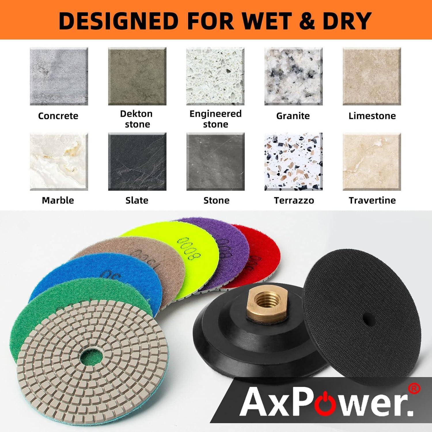 Kit de Almohadillas de Pulido AxPower 13 Piezas 4" para Granito