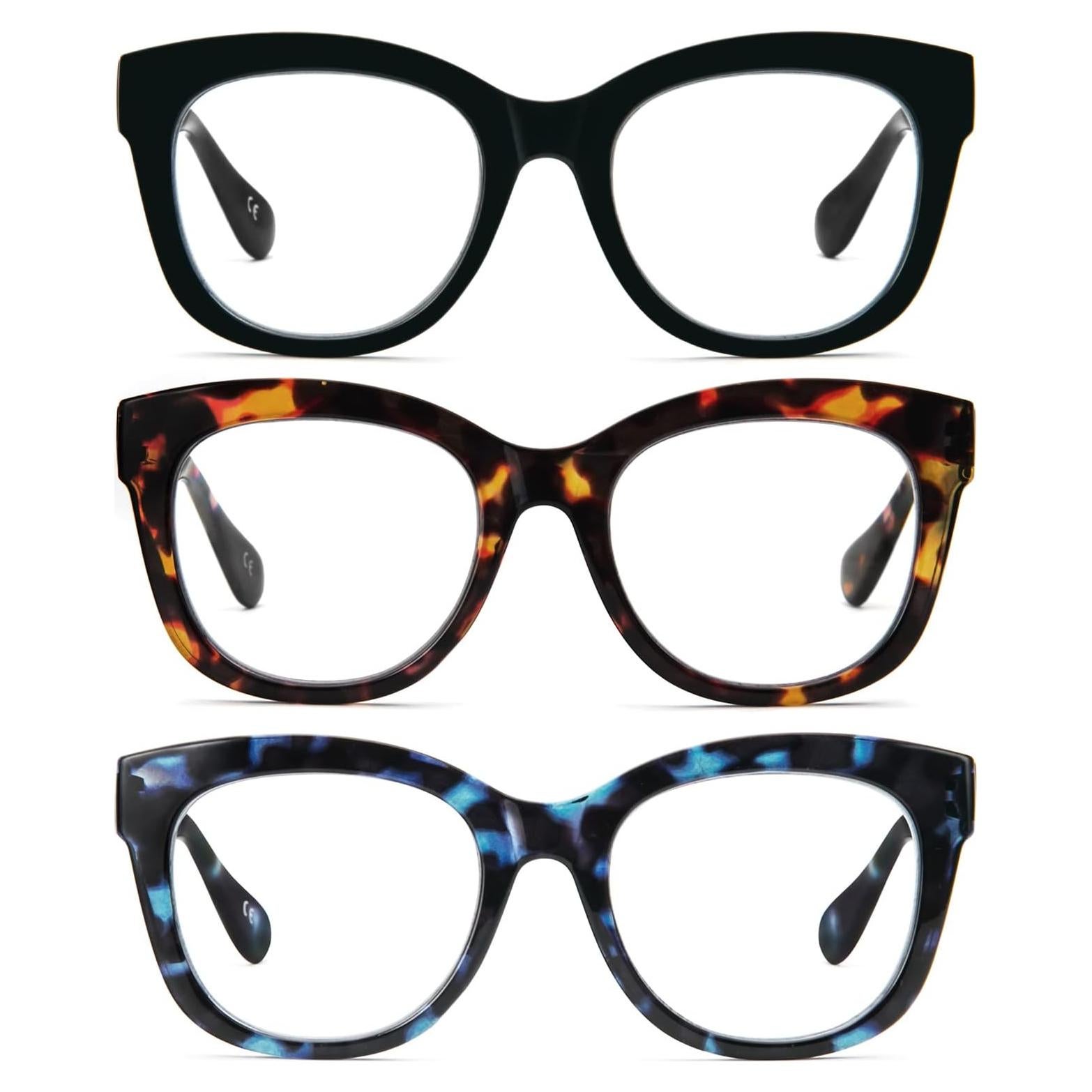 Gafas de lectura retro PRTCSLWD para mujeres, 4 pares con filtro luz azul