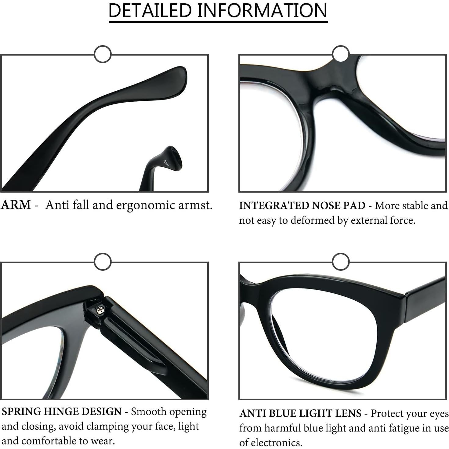 Gafas de lectura retro PRTCSLWD para mujeres, 4 pares con filtro luz azul