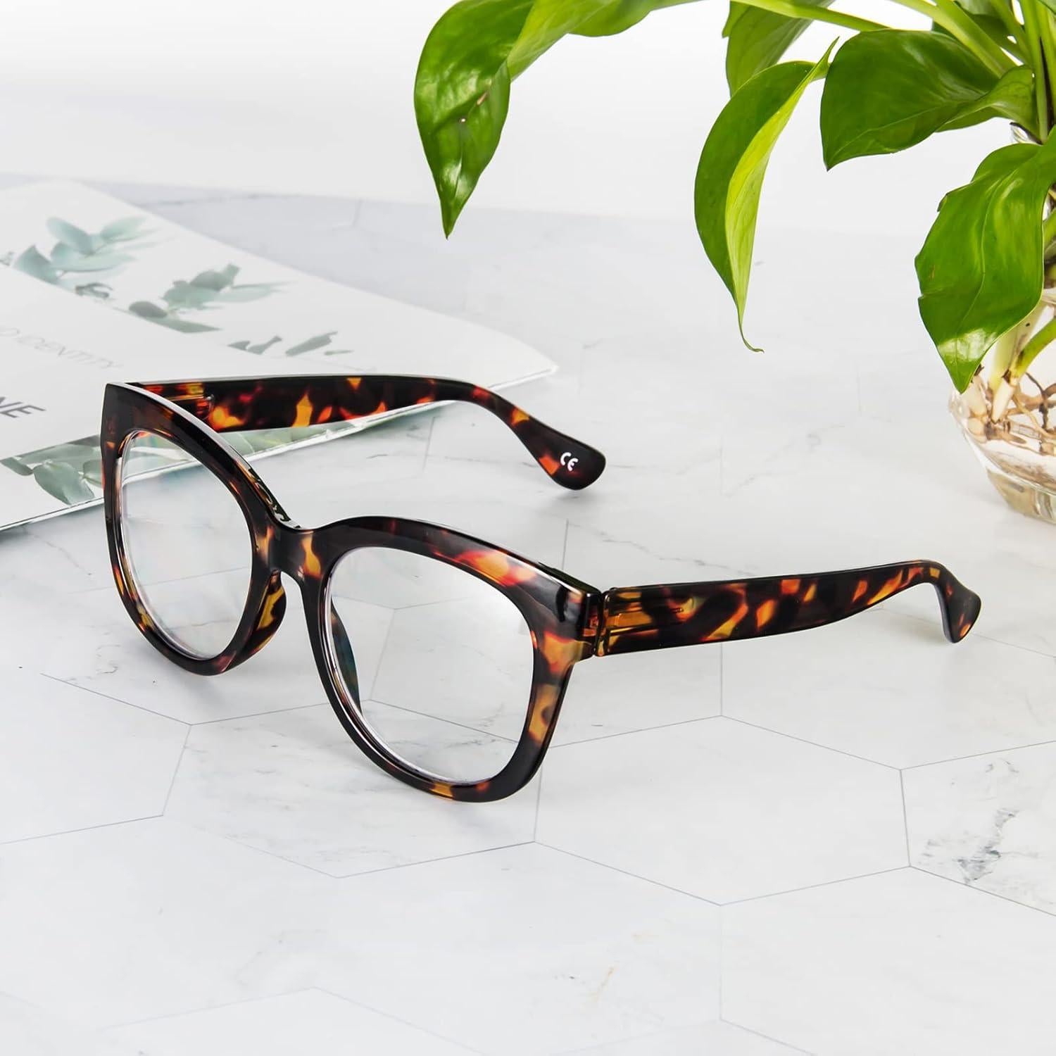 Gafas de lectura retro PRTCSLWD para mujeres, 4 pares con filtro luz azul