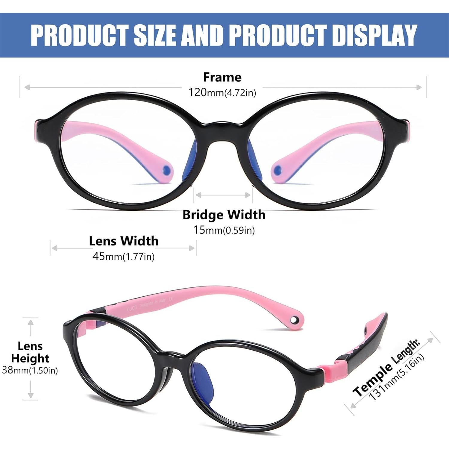 Gafas Anti Luz Azul para Niños DUCO K026 Marco Negro/Rosa