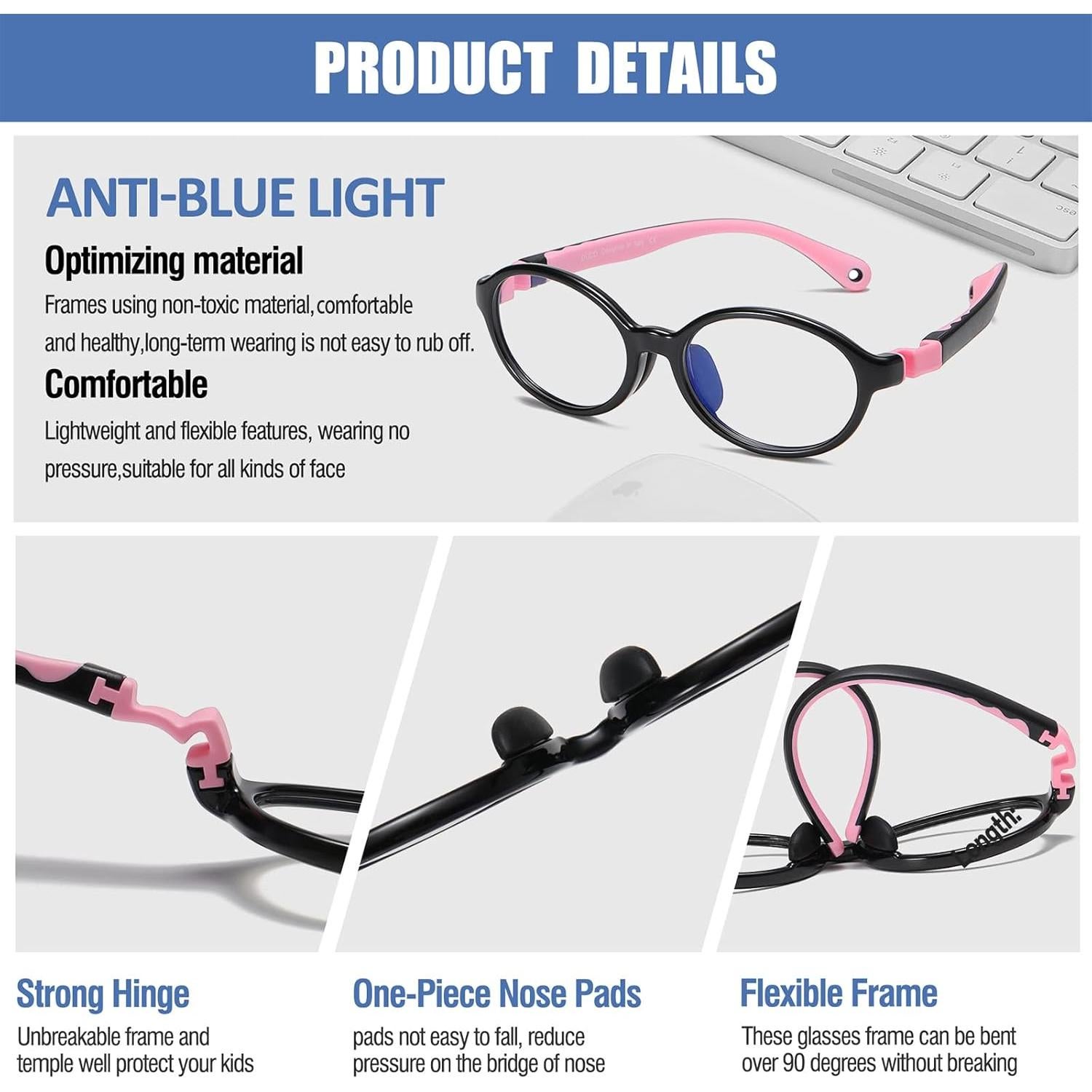 Gafas Anti Luz Azul para Niños DUCO K026 Marco Negro/Rosa