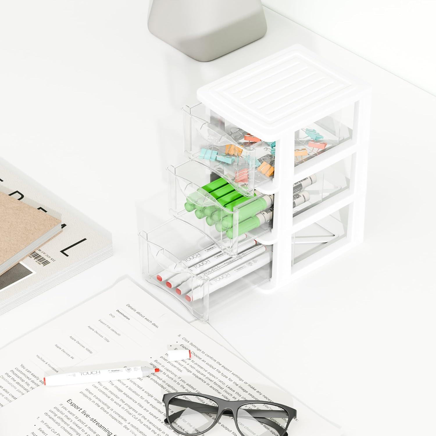 Organizador de Escritorio Gonice 3 Cajones Blanco - 2 Paquetes