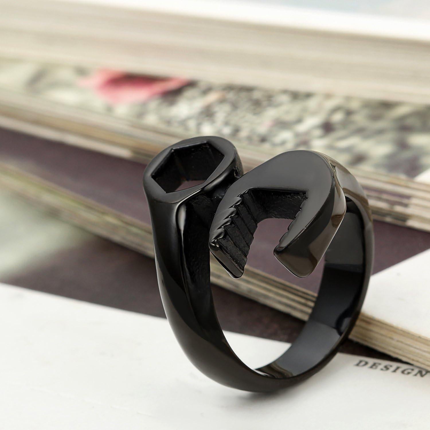 Anillo de Llave Mecánico Hombre Acero Inoxidable Negro 24mm