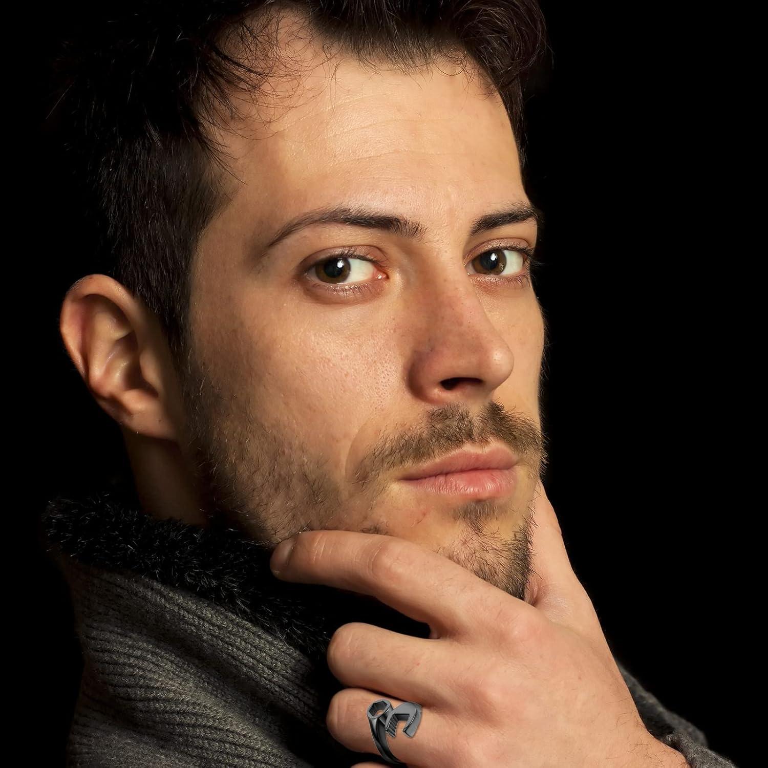 Anillo de Llave Mecánico Hombre Acero Inoxidable Negro 24mm