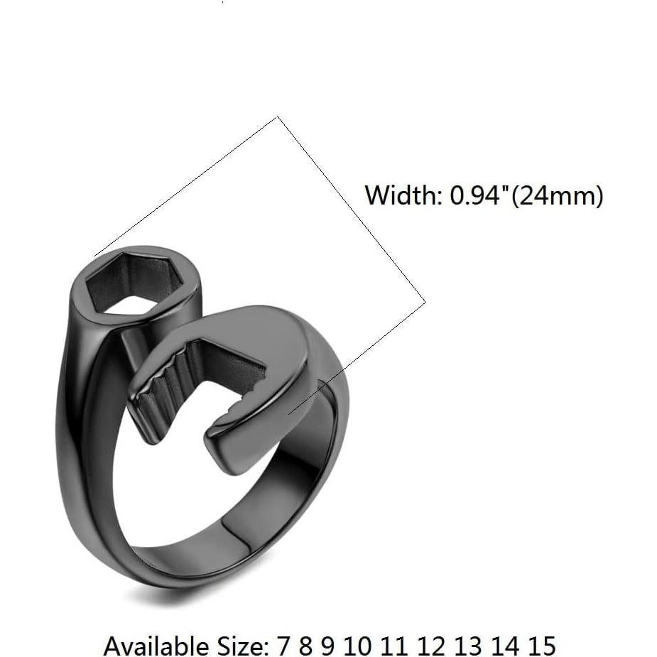 Anillo de Llave Mecánico Hombre Acero Inoxidable Negro 24mm