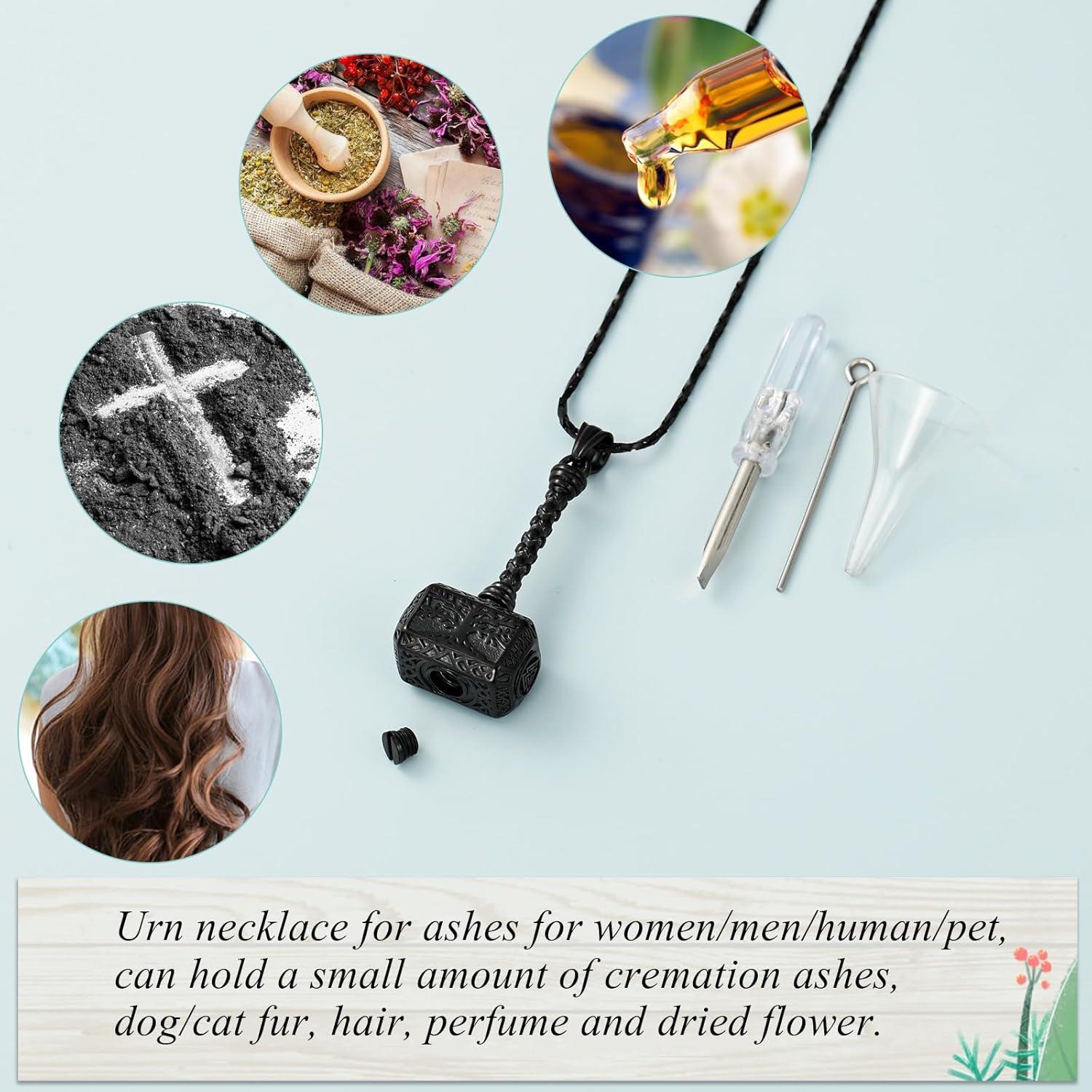 Collar Urna de Cenizas Martillo de Thor Imrsanl Negro 3.49x1.78cm