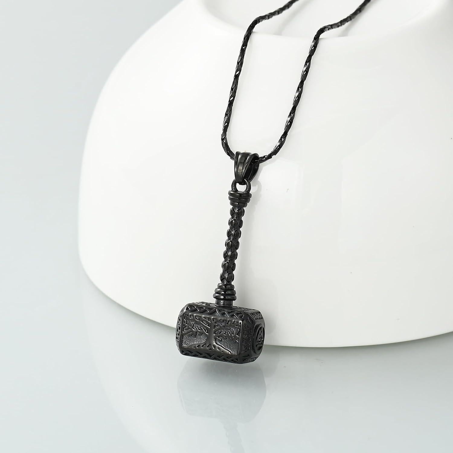 Collar Urna de Cenizas Martillo de Thor Imrsanl Negro 3.49x1.78cm