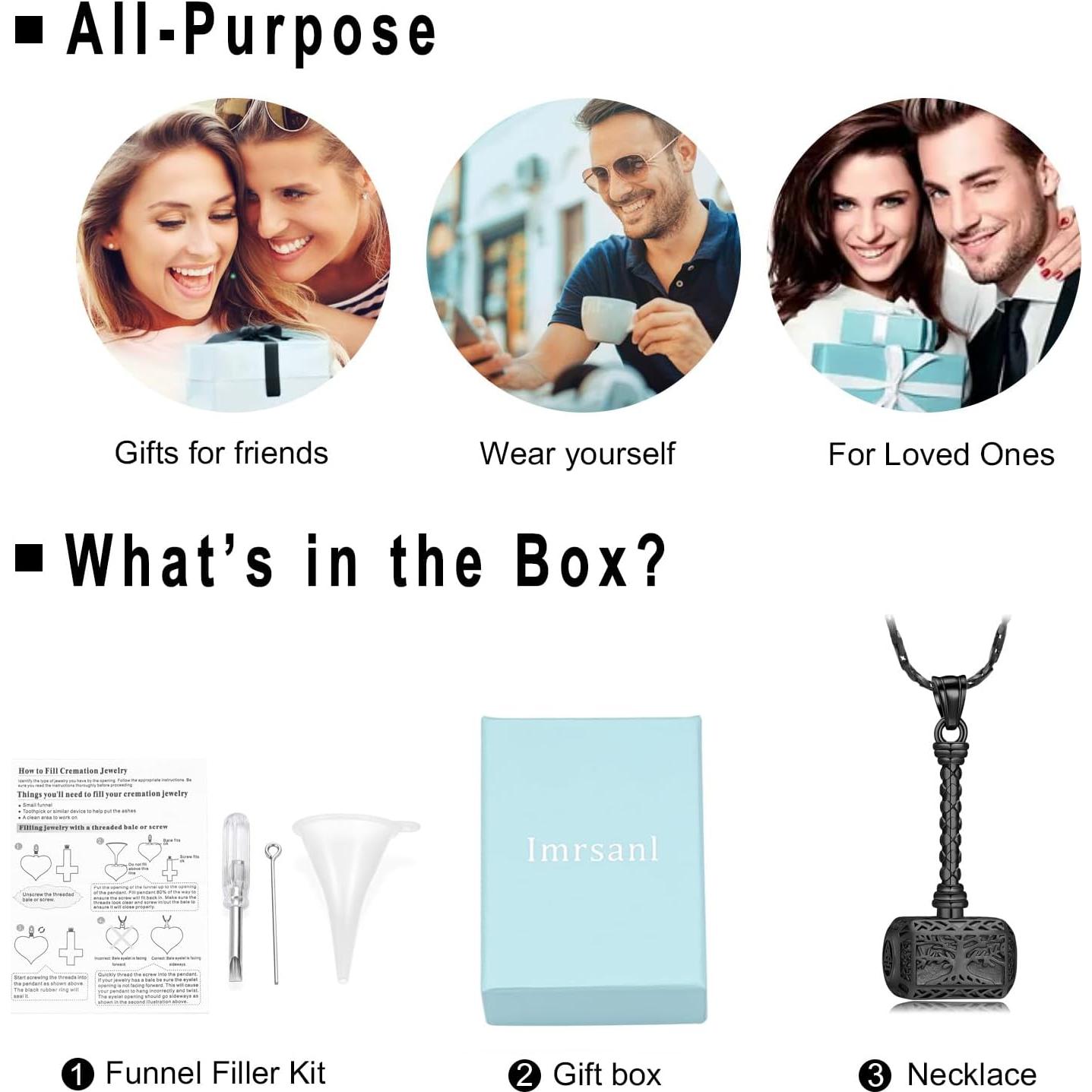 Collar Urna de Cenizas Martillo de Thor Imrsanl Negro 3.49x1.78cm