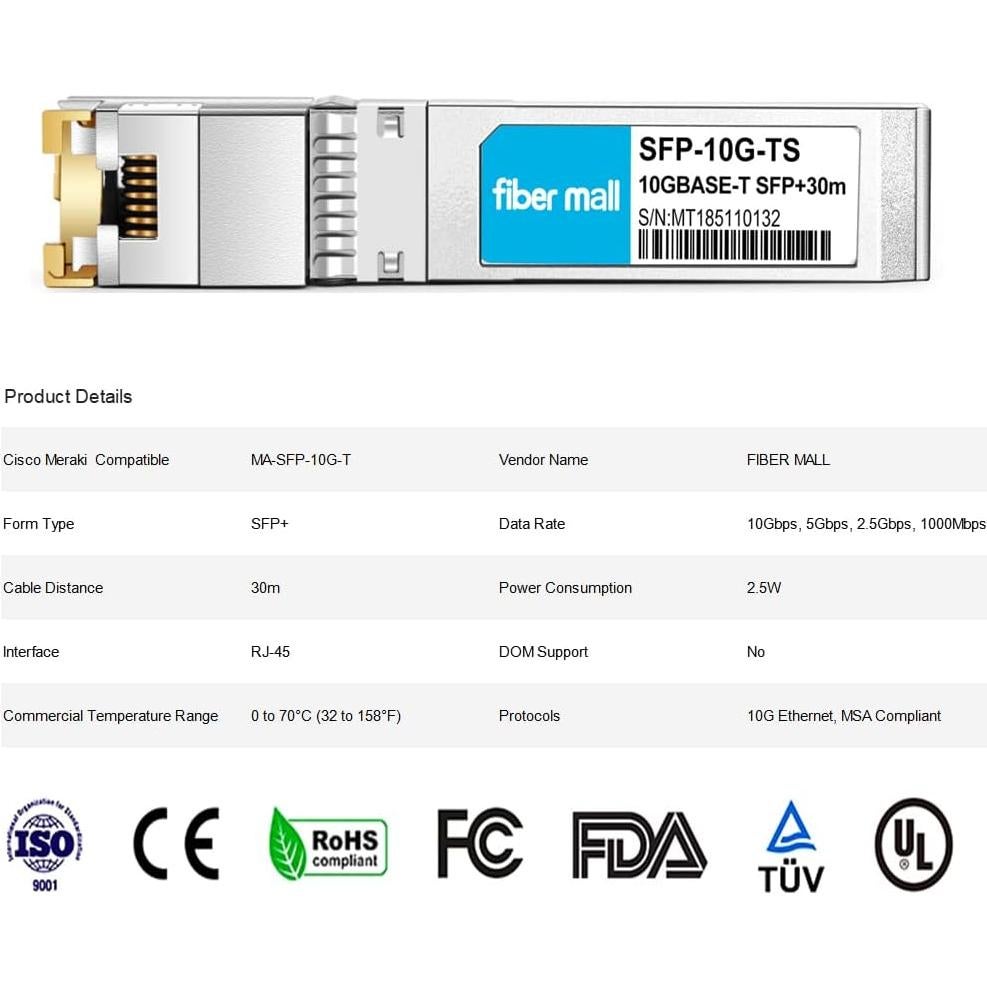 Módulo Transceptor SFP+ a RJ45 10GBASE-T Fiber Mall 30m