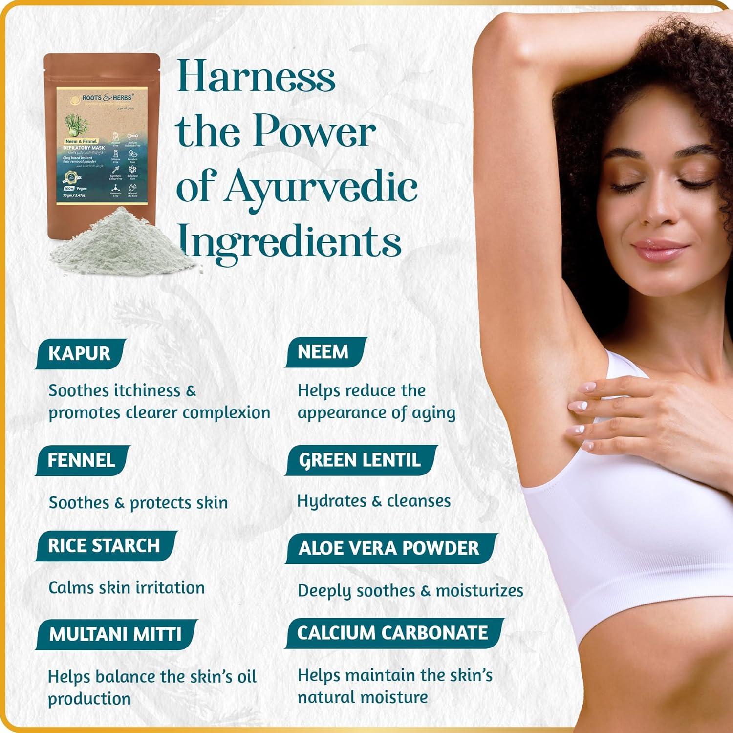 Polvo Depilatorio Ayurvédico Neem y Hinojo 70g - Raíces y Hierbas