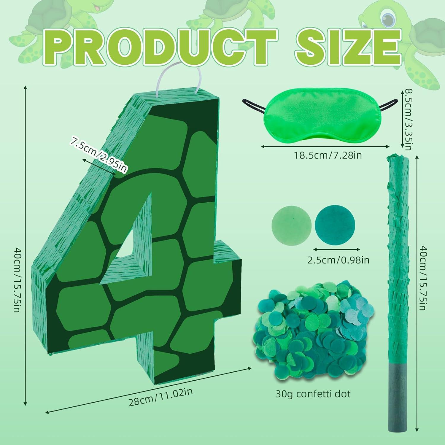 Piñata Tortuga Verde Número 4 40x29.2x7.6 cm con Bastón