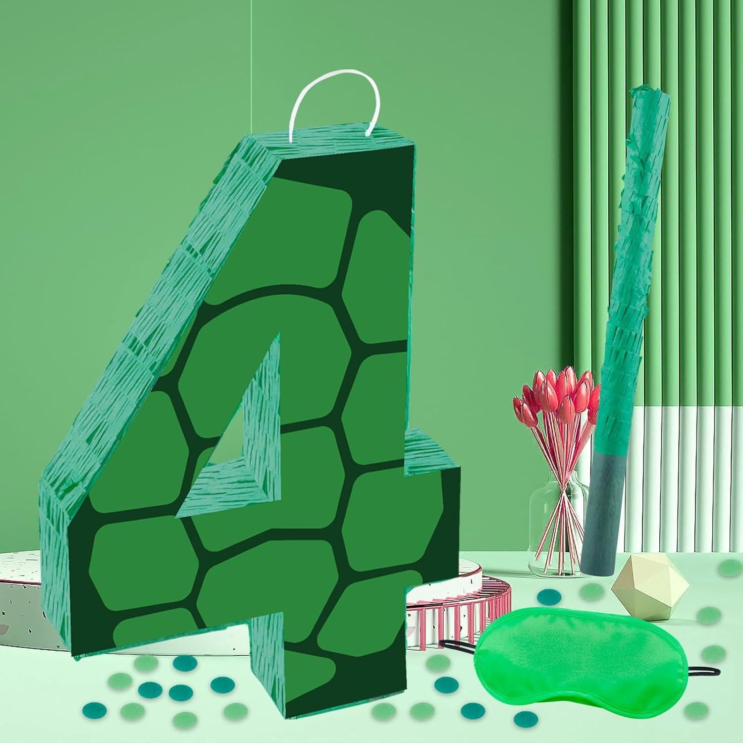Piñata Tortuga Verde Número 4 40x29.2x7.6 cm con Bastón