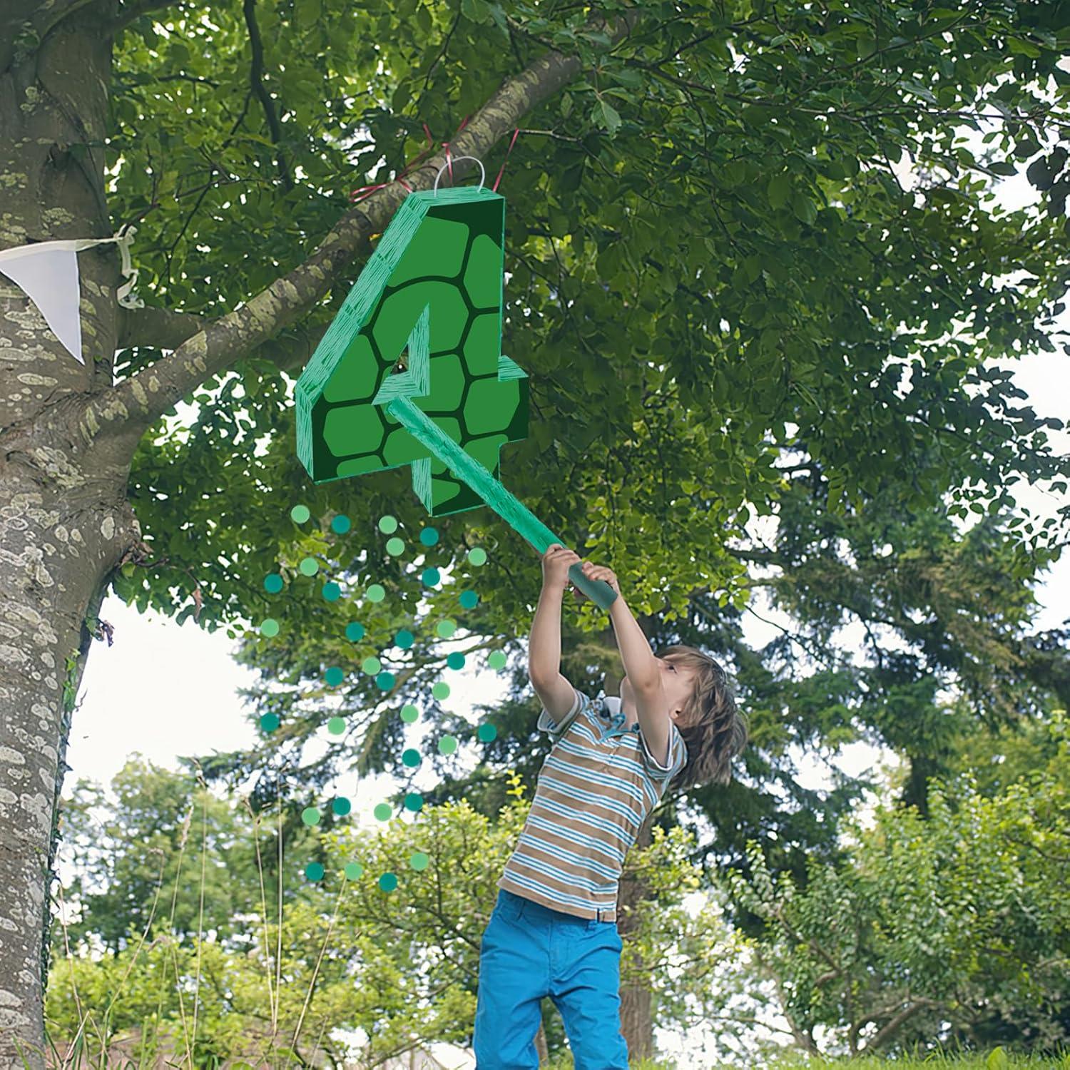 Piñata Tortuga Verde Número 4 40x29.2x7.6 cm con Bastón