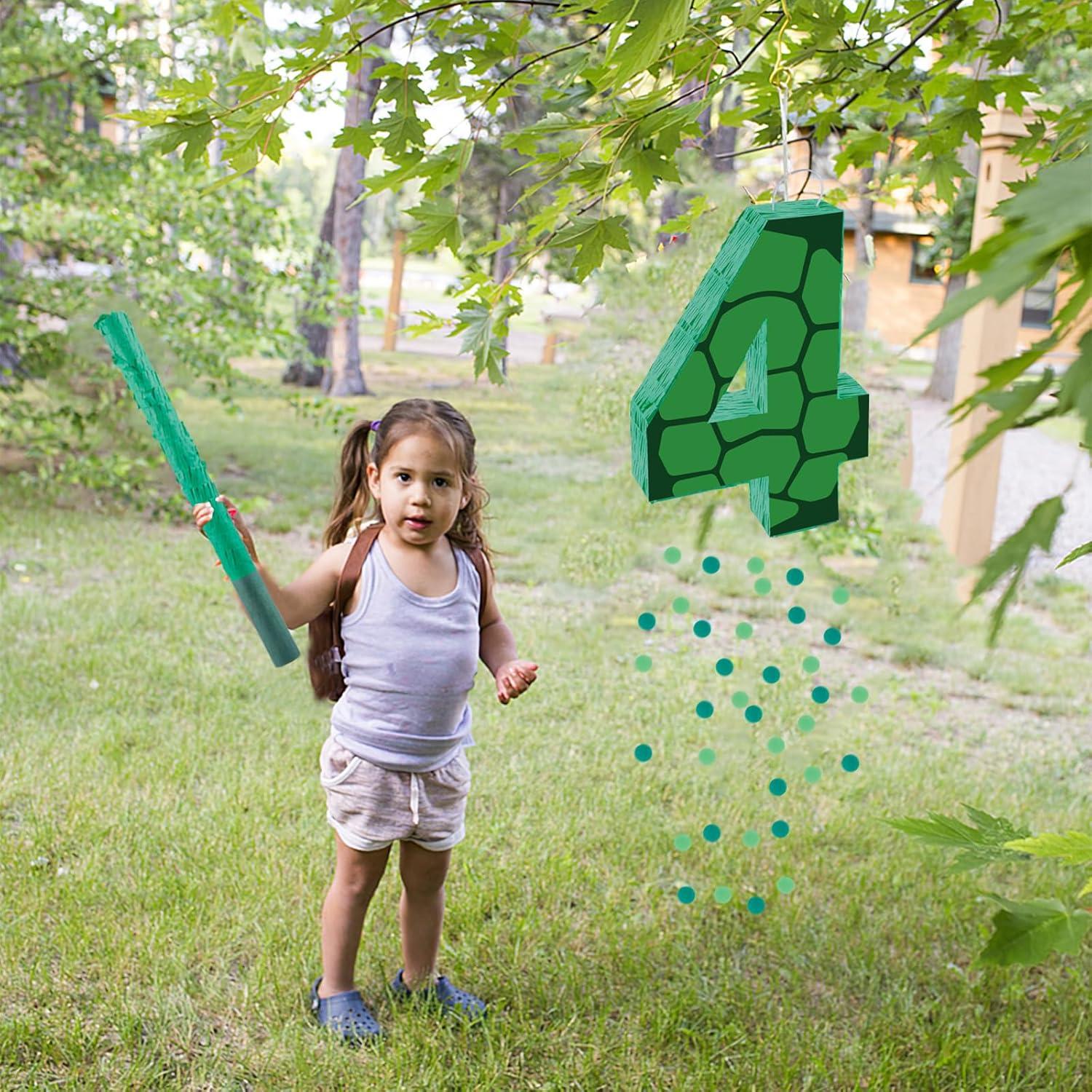 Piñata Tortuga Verde Número 4 40x29.2x7.6 cm con Bastón