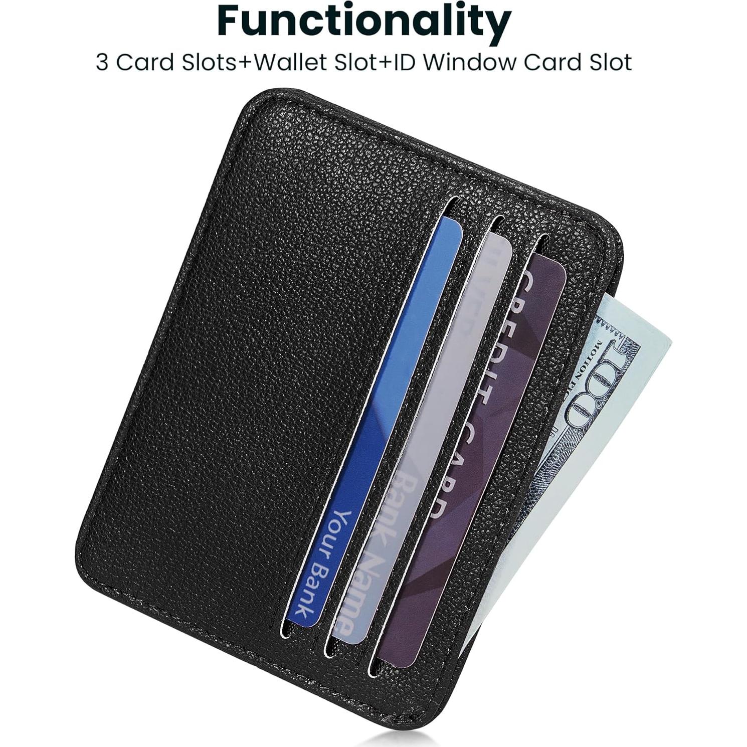 Mayski Credit Card Holder for Women Minimalist Wallet, RFID Blocking Wallets Card Cases, Small Wallets with ID Window for Women Men, Black