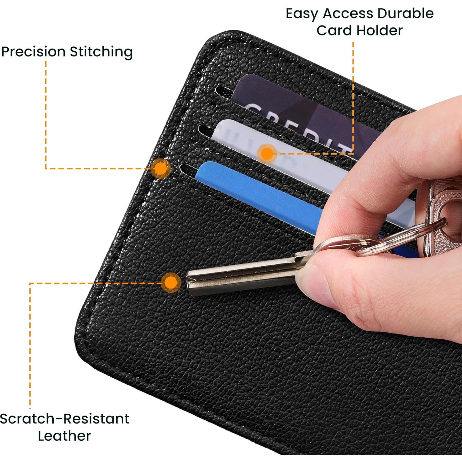 Mayski Credit Card Holder for Women Minimalist Wallet, RFID Blocking Wallets Card Cases, Small Wallets with ID Window for Women Men, Black