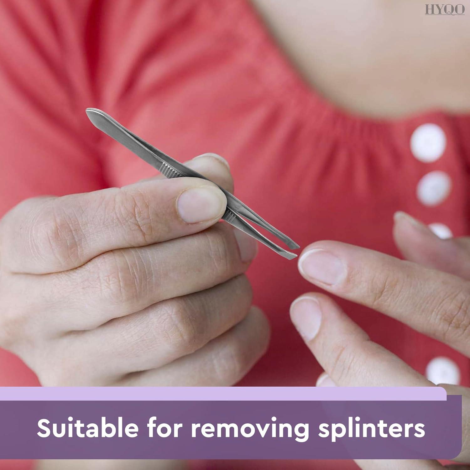 Juego de 12 Pinzas de Acero Inoxidable HYQO para Cejas