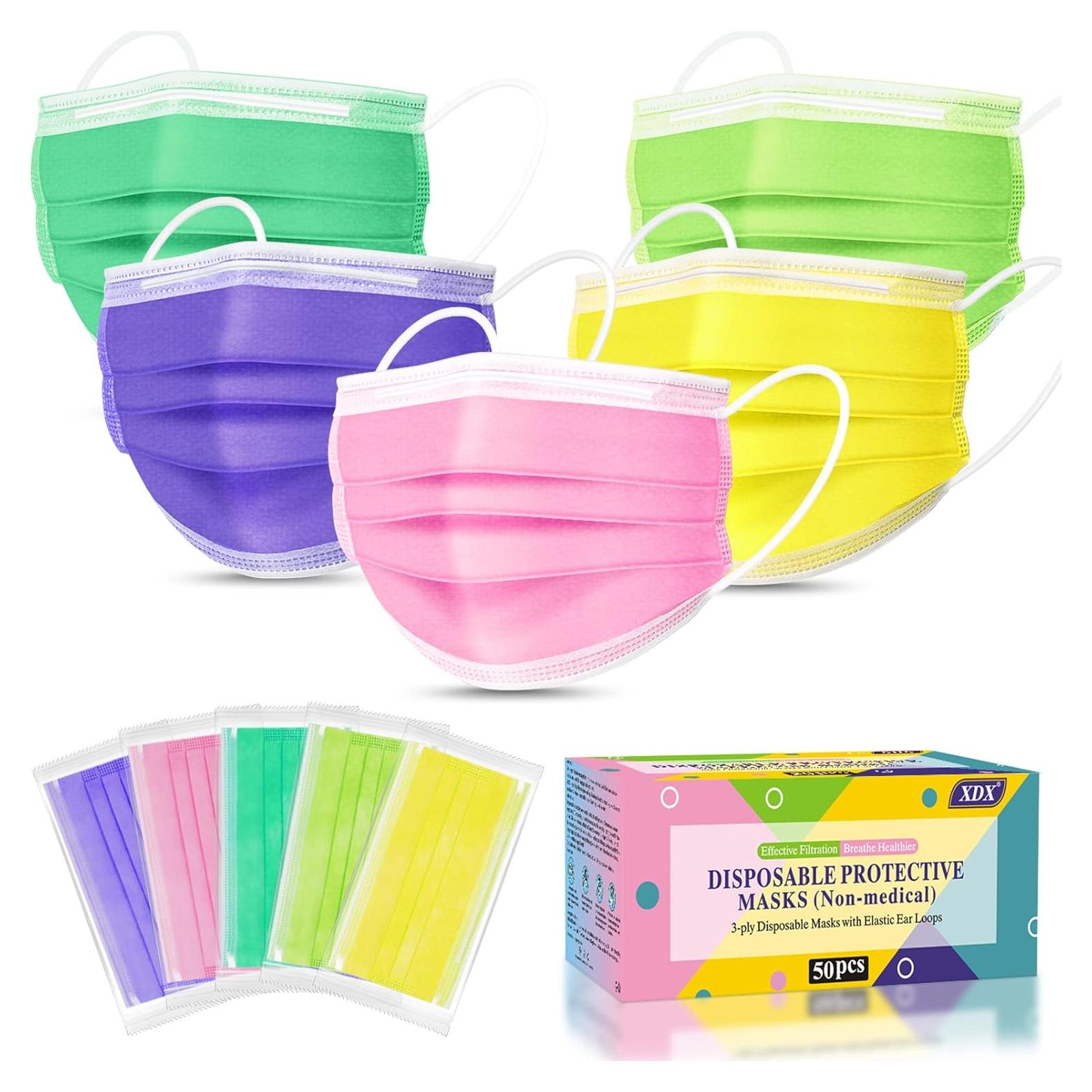 Mascarillas Desechables XDX 3 Capas Coloridas 50 Pcs Adulto Unisex