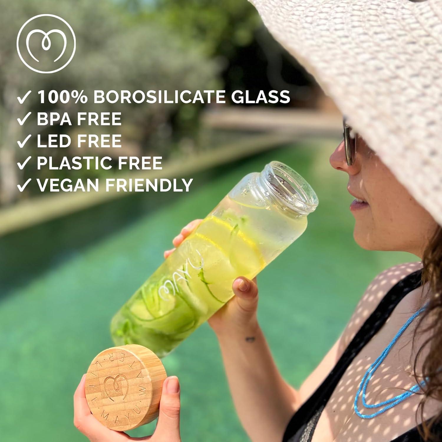 Botella de Agua de Vidrio Mayu One 1L con Tapa de Bambú