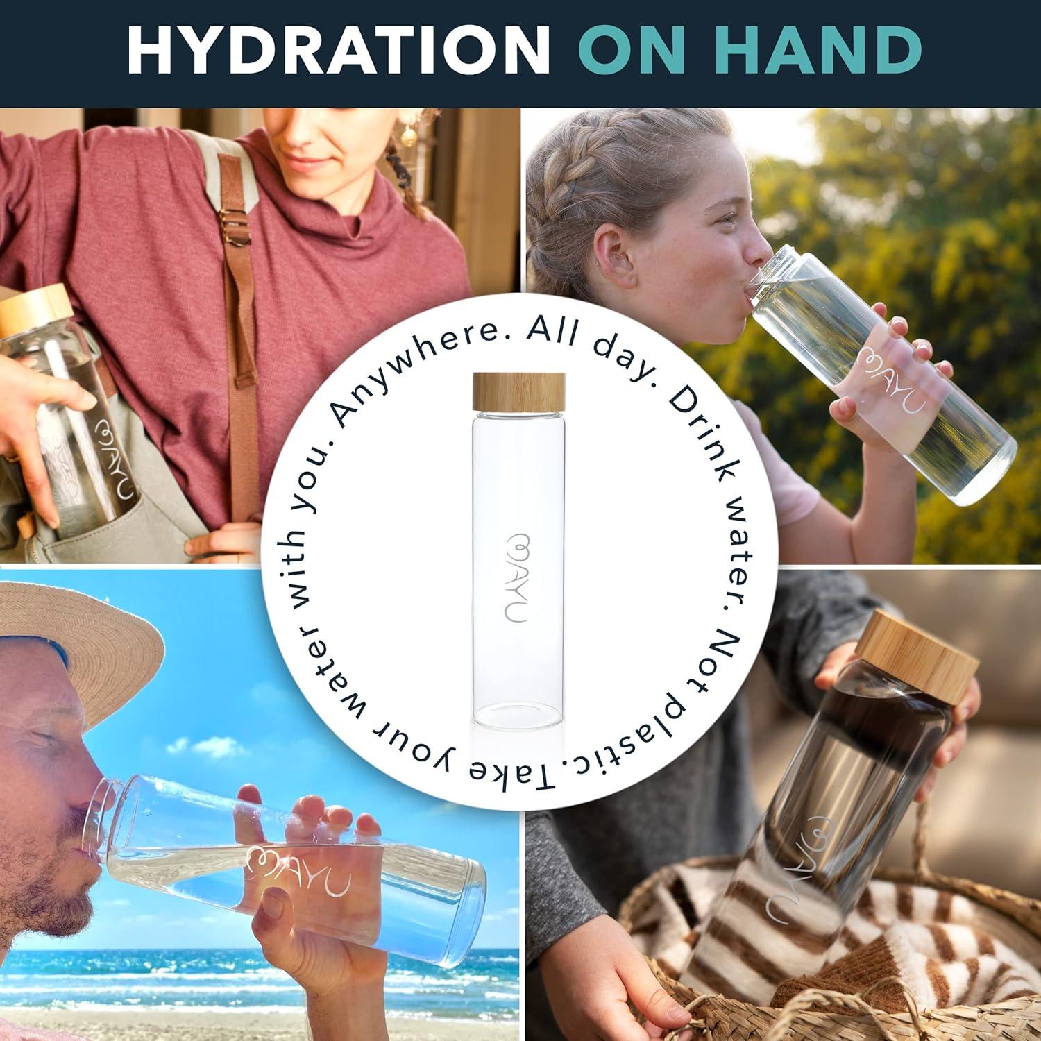 Botella de Agua de Vidrio Mayu One 1L con Tapa de Bambú