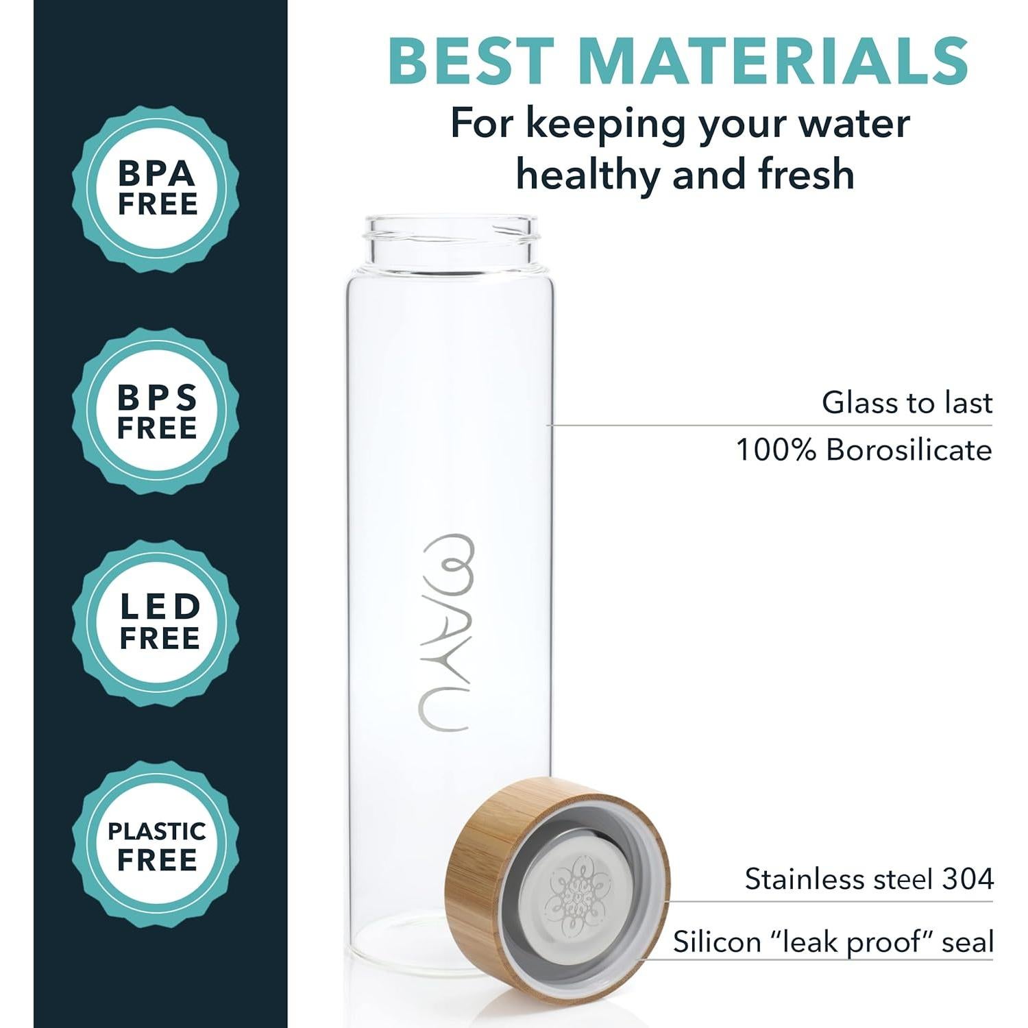 Botella de Agua de Vidrio Mayu One 1L con Tapa de Bambú