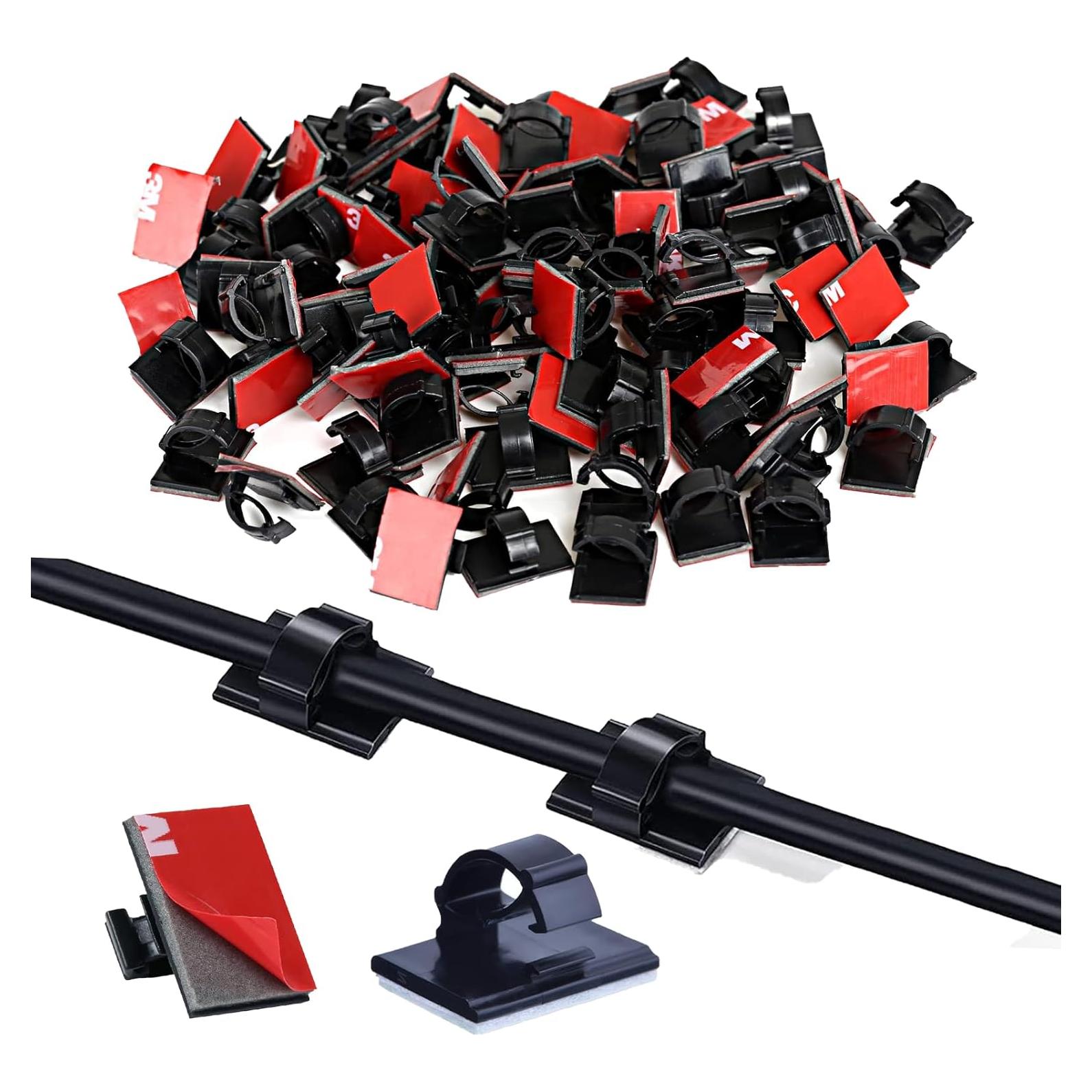 Clips Adhesivos para Cables GWHOLE 100 Piezas 3M Negro