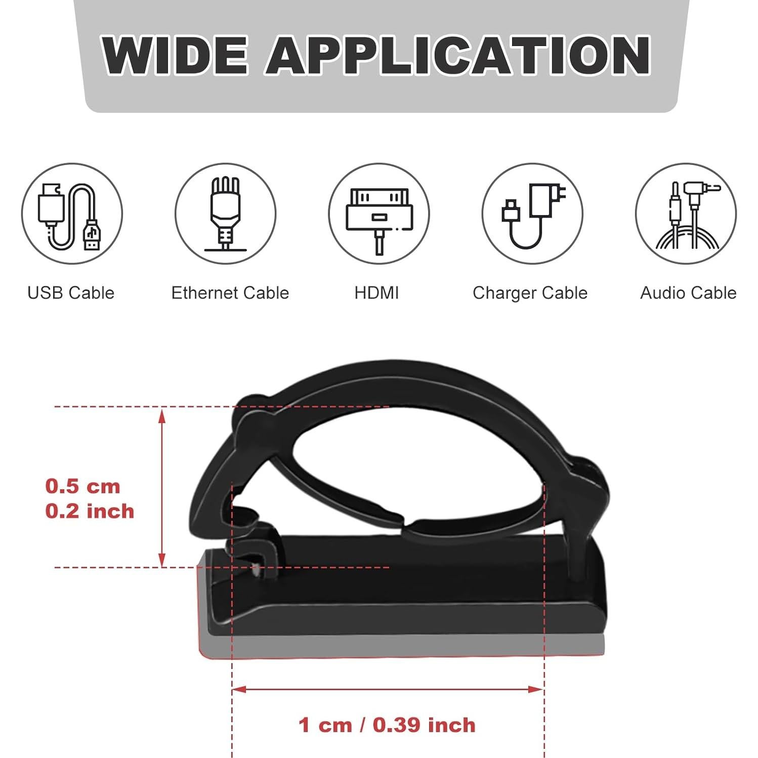 Clips Adhesivos para Cables GWHOLE 100 Piezas 3M Negro