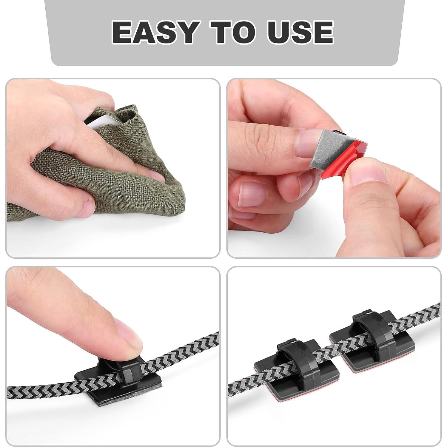 Clips Adhesivos para Cables GWHOLE 100 Piezas 3M Negro