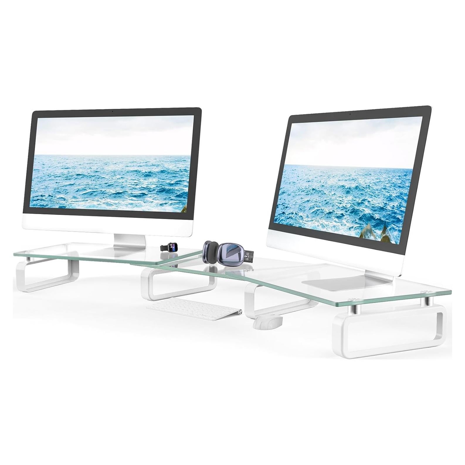 Soporte Doble para Monitor Hemudu HD02T-301, Vidrio Templado