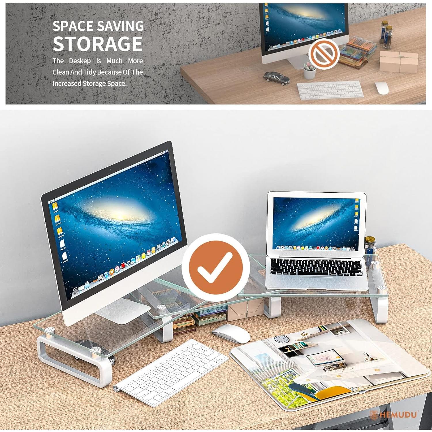 Soporte Doble para Monitor Hemudu HD02T-301, Vidrio Templado