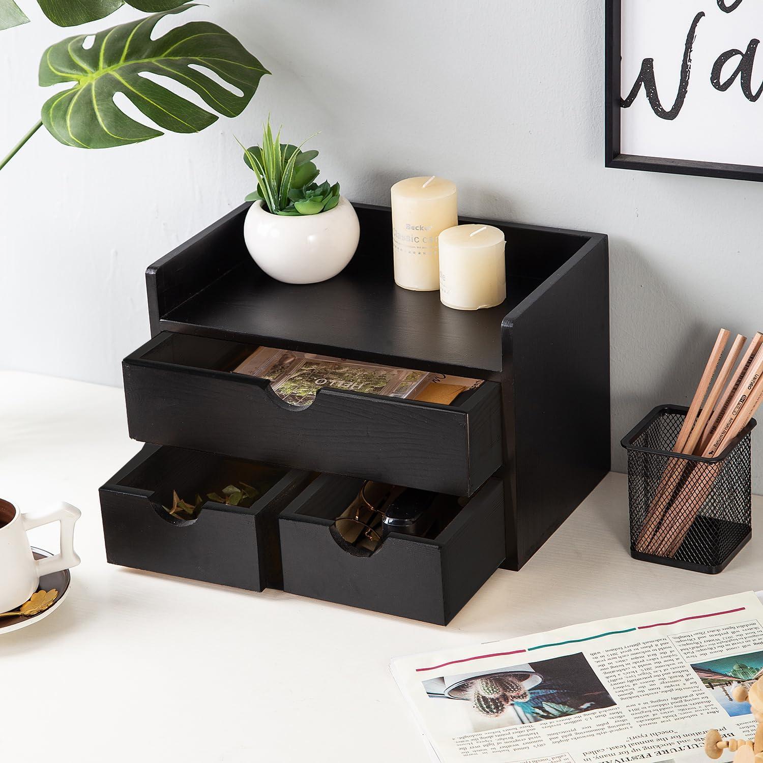 Organizador de escritorio de madera VERGOODR 3 niveles 3 cajones