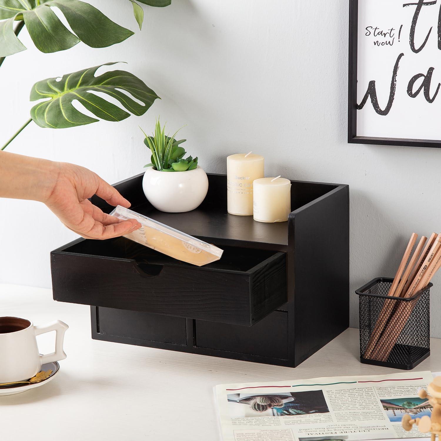 Organizador de escritorio de madera VERGOODR 3 niveles 3 cajones