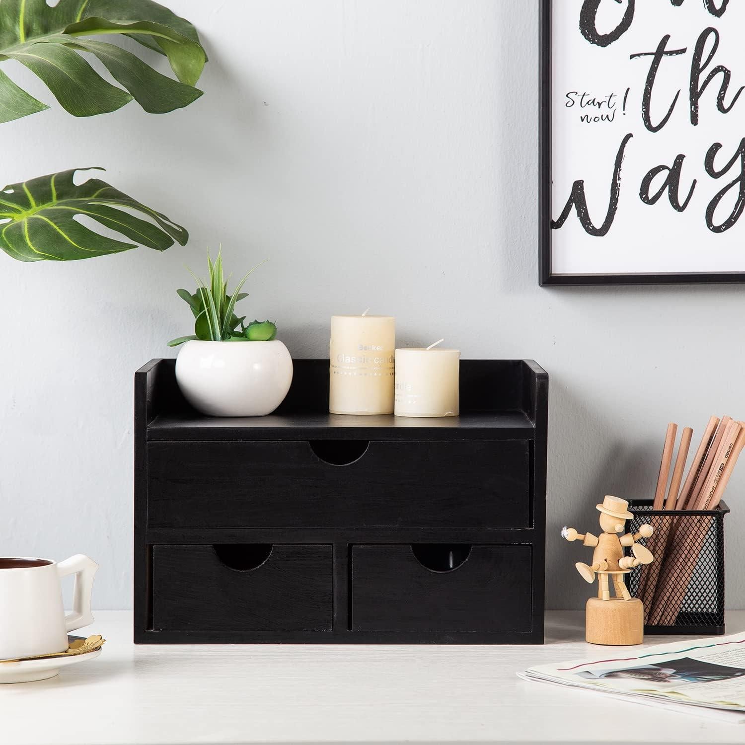 Organizador de escritorio de madera VERGOODR 3 niveles 3 cajones