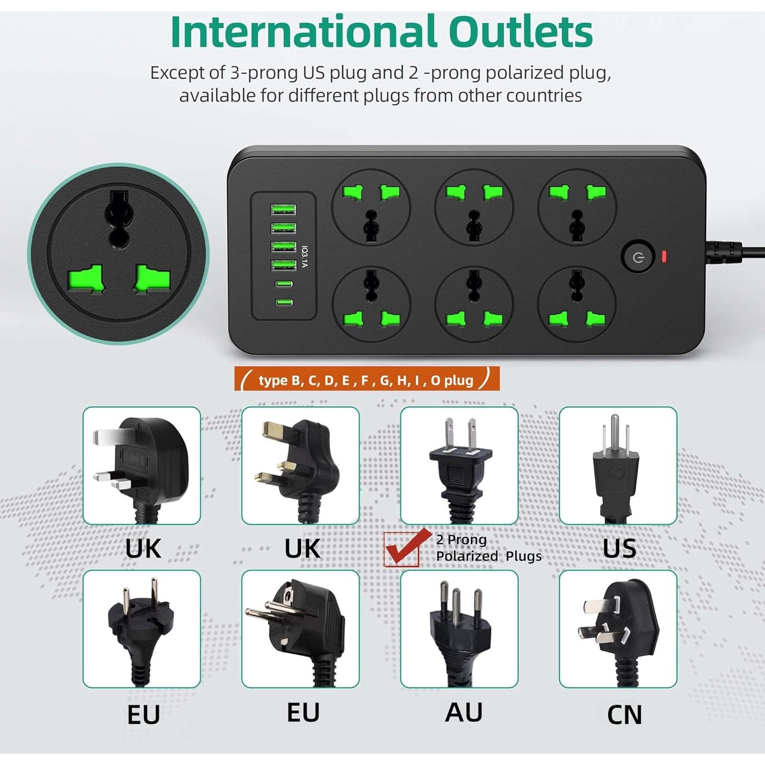 Regleta de Enchufes Universales XYZCREAT 6 Salidas 4 USB Carga Rápida